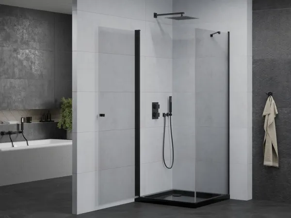 MEXEN/S - Pretória sprchovací kút 80x80, transparent, čierna + sprchová vanička vrátane sifónu 852-080-080-70-00-4070B