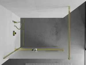 MEXEN/S - KIOTO Sprchová zástena WALK-IN s poličkou a držiakom uterákov 120 x 200, matné sklo 8 mm, zlatá 800-120-121-50-30