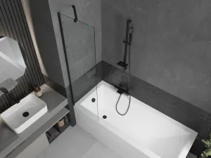 MEXEN/S - Cubik obdĺžniková vaňa 170 x 70 cm s panelom + vaňová zástena 50, transparent, čierna 550317070X9505000070