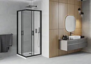 MEXEN/S - Rio sprchovací kút štvorec 80x80, dekor, čierna + biela vanička so sifónom 860-080-080-70-30-4010B