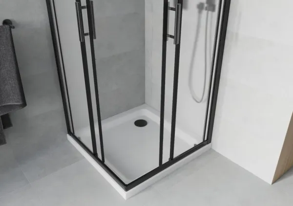 MEXEN/S - Rio sprchovací kút štvorec 80x80, dekor, čierna + biela vanička so sifónom 860-080-080-70-30-4010B