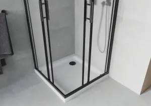 MEXEN/S - Rio sprchovací kút štvorec 80x80, dekor, čierna + biela vanička so sifónom 860-080-080-70-30-4010B
