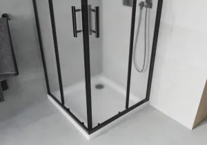 MEXEN/S - Rio sprchovací kút štvorec 80x80, dekor, čierna + biela vanička so sifónom 860-080-080-70-30-4010B
