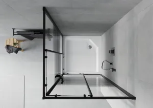 MEXEN/S - Rio sprchovací kút štvorec 90 x 90, pruhy, čierny + vanička Rio vrátane výpuste 860-090-090-70-20-4510