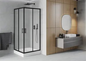 MEXEN/S - Rio sprchovací kút štvorec 90 x 90, dekor, čierny + vanička Rio vrátane výpuste 860-090-090-70-30-4510