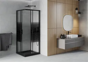 MEXEN/S - Rio sprchovací kút štvorec 90x90, pruhy, čierna + čierna vanička so sifónom 860-090-090-70-20-4070B