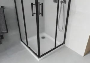 MEXEN/S - Rio sprchovací kút štvorec 90x90, dekor, čierna + biela vanička so sifónom 860-090-090-70-30-4010B
