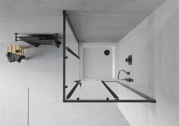 MEXEN/S - Rio sprchovací kút štvorec 90x90, dekor, čierna + biela vanička so sifónom 860-090-090-70-30-4010B