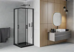 MEXEN/S - Rio sprchovací kút štvorec 90x90, dekor, čierna + čierna vanička so sifónom 860-090-090-70-30-4070B