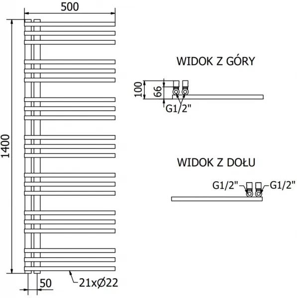 MEXEN/S - Neptún radiátor + vykurovacia tyč 1400 x 500 mm, 600 W, čierna W101-1400-500-2600-70