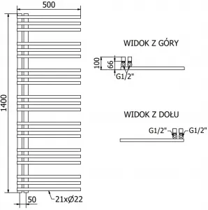MEXEN/S - Neptún radiátor + vykurovacia tyč 1400 x 500 mm, 600 W, čierna W101-1400-500-2600-70