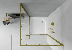 MEXEN/S - Rio sprchovací kút štvorec 90 x 90, transparent, zlato + vanička Rio vrátane výpuste 860-090-090-50-00-4510
