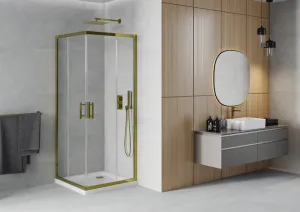 MEXEN/S - Rio sprchovací kút štvorec 80x80, transparent, zlatá + biela vanička so sifónom 860-080-080-50-00-4010G