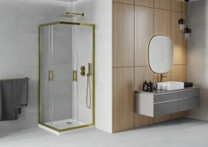 MEXEN/S - Rio sprchovací kút štvorec 90x90, transparent, zlatá + biela vanička so sifónom 860-090-090-50-00-4010G