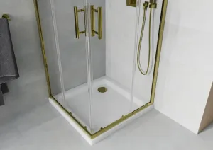 MEXEN/S - Rio sprchovací kút štvorec 80x80, transparent, zlatá + biela vanička so sifónom 860-080-080-50-00-4010G