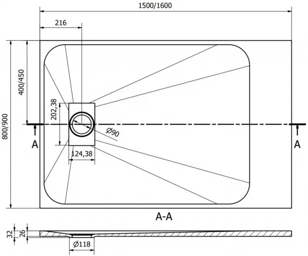 MEXEN - Hugo sprchová vanička obdĺžniková SMC 150x80, čierna 42708015