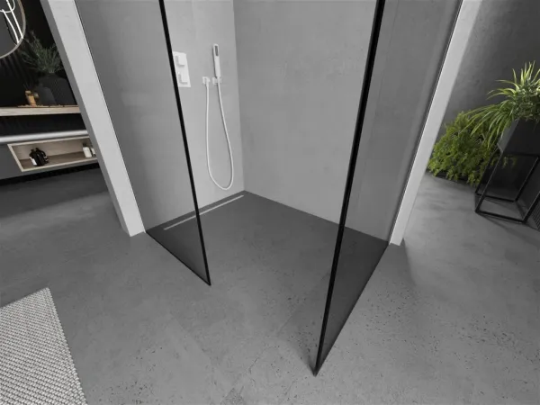 MEXEN/S - Kioto Sprchová zástena Walk-in 100 x 80, čierny vzor, biela 800-100-202-20-70-080