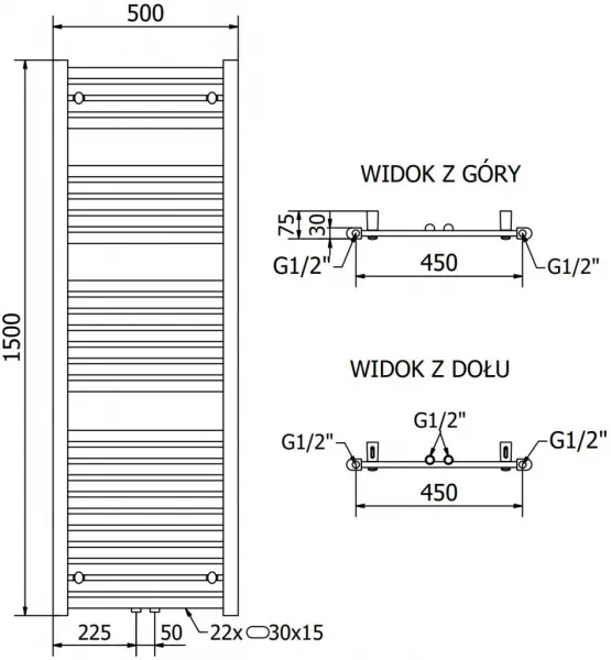 MEXEN - Hades vykurovací rebrík/radiátor 1500 x 500 mm, 693 W, antracit W104-1500-500-00-66