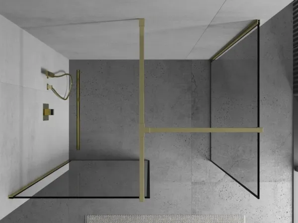 MEXEN/S - Kioto Sprchová zástena Walk-in 100 x 80, čierny vzor, zlatá 800-100-202-50-70-080