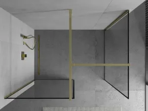 MEXEN/S - Kioto Sprchová zástena Walk-in 100 x 80, čierny vzor, zlatá 800-100-202-50-70-080