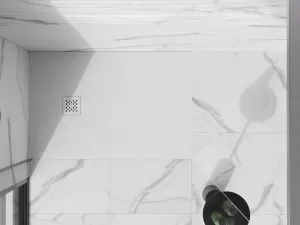 MEXEN/S - Stone+ obdĺžniková sprchová vanička 140 x 80, biela, mriežka biela 44108014-W