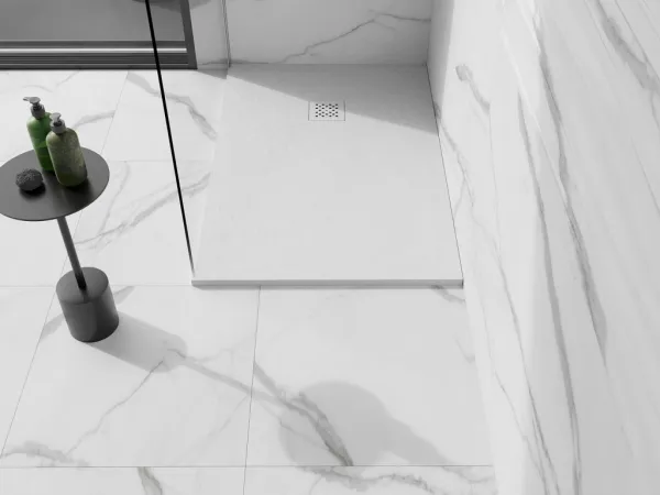 MEXEN/S - Stone+ obdĺžniková sprchová vanička 100 x 90, biela, mriežka biela 44109010-W