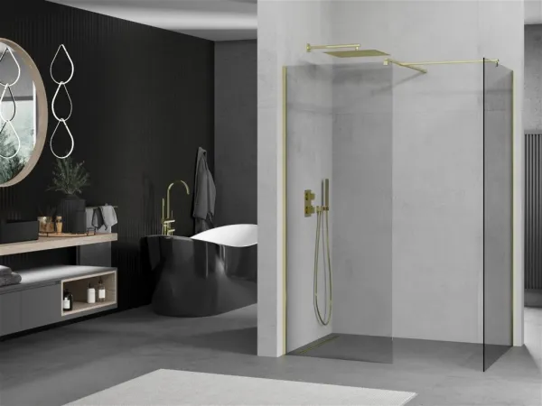 MEXEN/S - Kioto Sprchová zástena WALK-IN 100 x 80, transparent, zlatá 800-100-202-50-00-080
