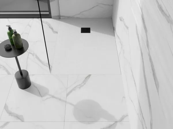 MEXEN/S - Stone+ obdĺžniková sprchová vanička 100 x 80, biela, mriežka čierna 44108010-B