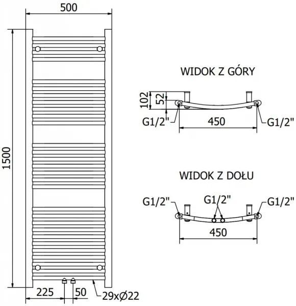 MEXEN - Ares vykurovací rebrík/radiátor 1500 x 500 mm, 630 W, antracit W102-1500-500-00-66