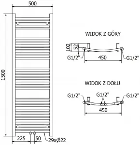 MEXEN - Ares vykurovací rebrík/radiátor 1500 x 500 mm, 630 W, antracit W102-1500-500-00-66