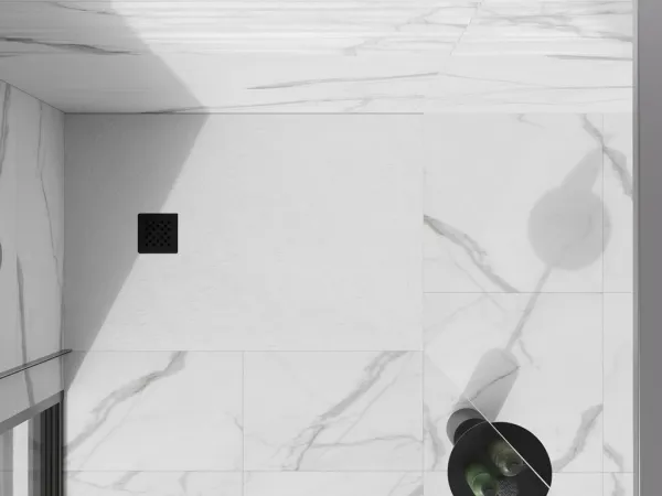 MEXEN/S - Stone+ obdĺžniková sprchová vanička 100 x 90, biela, mriežka čierna 44109010-B
