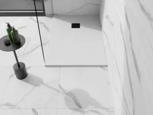 MEXEN/S - Stone+ obdĺžniková sprchová vanička 100 x 80, biela, mriežka čierna 44108010-B