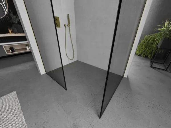 MEXEN/S - Kioto Sprchová zástena Walk-in 120 x 90, čierny vzor, zlatá 800-120-202-50-70-090