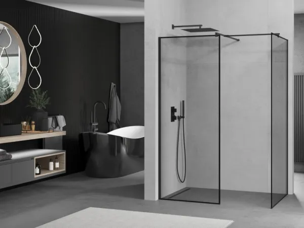 MEXEN/S - Kioto Sprchová zástena WALK-IN 80 x 70, čierny vzor, čierna 800-080-202-70-70-070