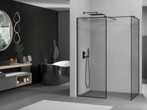 MEXEN/S - Kioto Sprchová zástena WALK-IN 80 x 70, čierny vzor, čierna 800-080-202-70-70-070