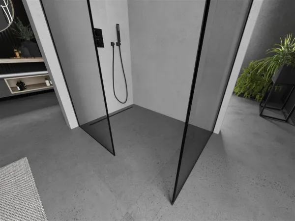 MEXEN/S - Kioto Sprchová zástena WALK-IN 80 x 80, čierny vzor, čierna 800-080-202-70-70-080