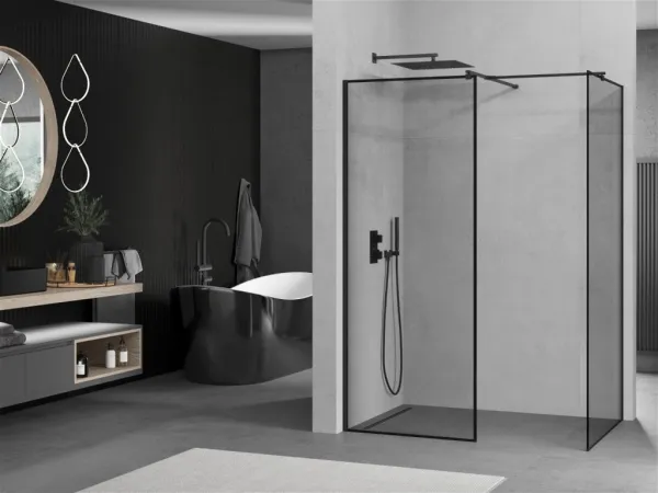 MEXEN/S - Kioto Sprchová zástena WALK-IN 80 x 80, čierny vzor, čierna 800-080-202-70-70-080