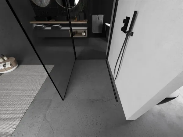 MEXEN/S - Kioto Sprchová zástena WALK-IN 90 x 70, čierny vzor, čierna 800-090-212-70-70-070