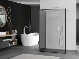 MEXEN/S - Kioto Sprchová zástena WALK-IN 100 x 80, čierny vzor, biela 800-100-212-20-70-080