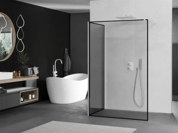 MEXEN/S - Kioto Sprchová zástena WALK-IN 110 x 100, čierny vzor, biela 800-110-212-20-70-100