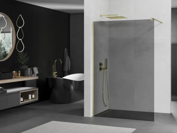 MEXEN/S - Kioto Sprchová zástena WALK-IN 70 x 200, grafit 8 mm, zlatá kartáčovaná 800-070-101-55-40