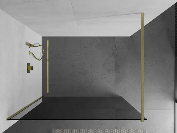 MEXEN/S - Kioto Sprchová zástena WALK-IN 90 x 200, grafit 8 mm, zlatá kartáčovaná 800-090-101-55-40