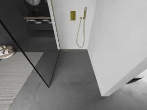 MEXEN/S - Kioto Sprchová zástena WALK-IN 80 x 200, čierny vzor 8 mm, zlatá kartáčovaná 800-080-101-55-70