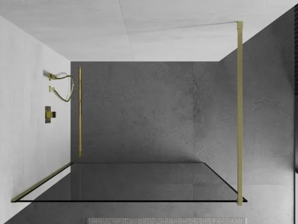 MEXEN/S - Kioto Sprchová zástena WALK-IN 100 x 200, čierny vzor 8 mm, zlatá kartáčovaná 800-100-101-55-70