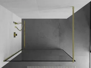 MEXEN/S - Kioto Sprchová zástena WALK-IN 100 x 200, čierny vzor 8 mm, zlatá kartáčovaná 800-100-101-55-70