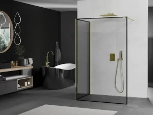MEXEN/S - Kioto Sprchová zástena WALK-IN 100 x 80, čierny vzor, zlatá 800-100-212-50-70-080
