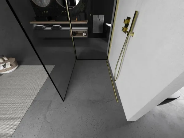 MEXEN/S - Kioto Sprchová zástena WALK-IN 100 x 90, čierny vzor, zlatá 800-100-212-50-70-090