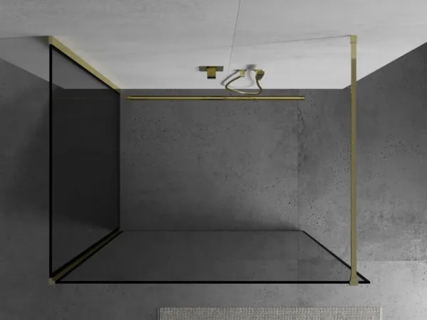 MEXEN/S - Kioto Sprchová zástena WALK-IN 100 x 80, čierny vzor, zlatá 800-100-212-50-70-080