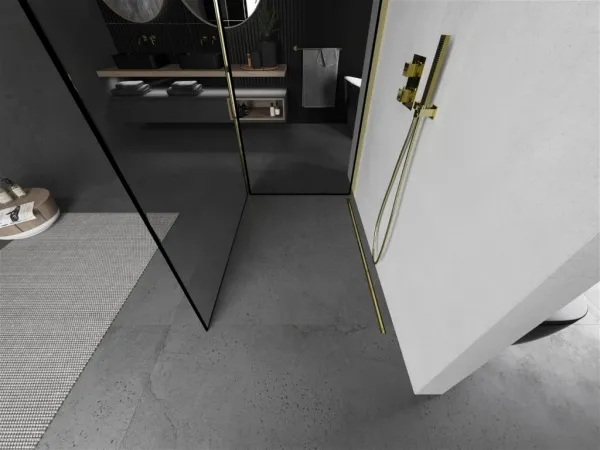 MEXEN/S - Kioto Sprchová zástena WALK-IN 100 x 80, čierny vzor, zlatá 800-100-212-50-70-080