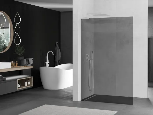 MEXEN/S - Kioto L Sprchová zástena WALK-IN 90 x 200, grafit, biela 800-090-103-20-40